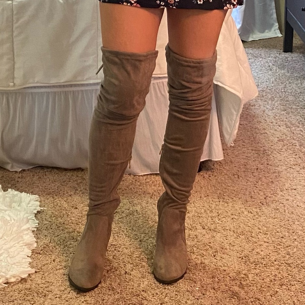 Brown suede heeled boots never been worn outside, very comfortable and stylish.